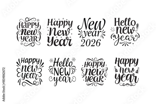 2026 Happy New Year, bundle vector - Happy New Year t shirts design, Hand lettering, isolated on white background