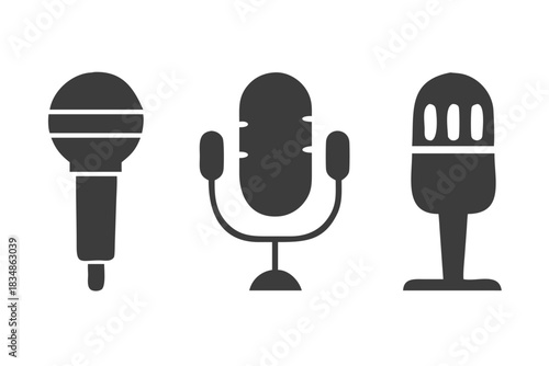 Illustration vector graphic of set icon microphone, shilloute microphone icon design. Suitable for broadcast, sing, audio, etc.