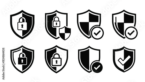 Shield Icons Set - Security, Protection, and Validation Symbols.
