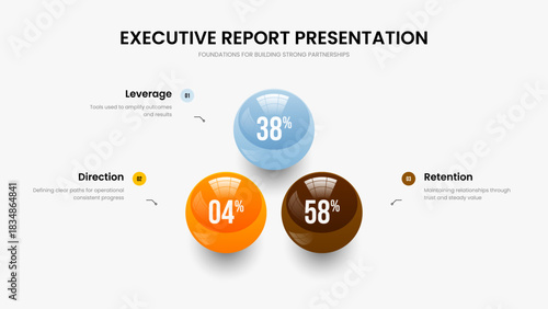 Colorful Briefing 3 Element Graph Frame Design. Service Growth Slide Layout Vector Illustration. Simple Proposal Three Step Infographic Slideshow Template.