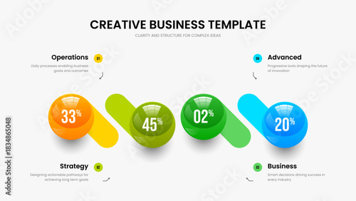Professional Growth Frame Template Vector Illustration. Project Insight 4 Step Infographic Slide Design. Financial Profile Four Element Graph Presentation Layout.