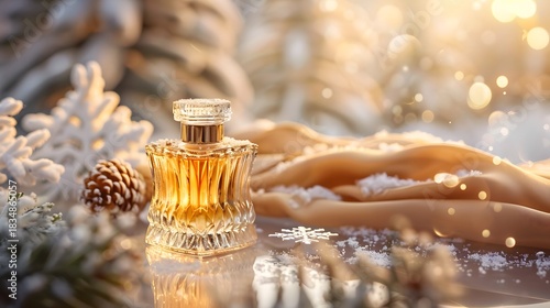 Frozen Perfume Bottle Radiating Amber Light
