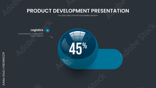 Modern Performance One Option Diagram Slide Layout. Elegant Briefing 1 Element Graph Slideshow Design. Market Plan Presentation Template Vector Illustration.