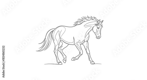 Elegant contour drawing illustrating a graceful horse in dynamic motion in isolated white background