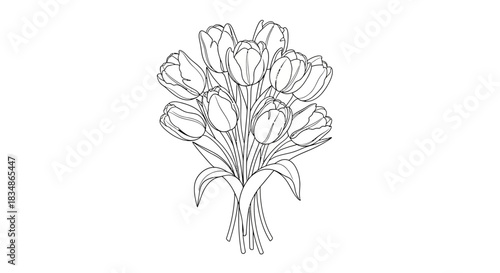 Elegant contour drawing of tulip bouquet conveying simplicity and grace for coloring books or