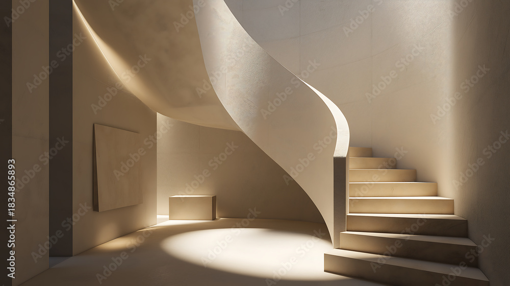 Naklejka premium Cloud dancer minimalist interior design white architecture hallway with modern decor and furniture, colour of the year 2026