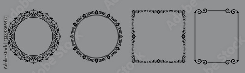 Set of decorative frames Elegant vector element for design in Eastern style, place for text. Floral black and gray borders. Lace illustration for invitations and greeting cards