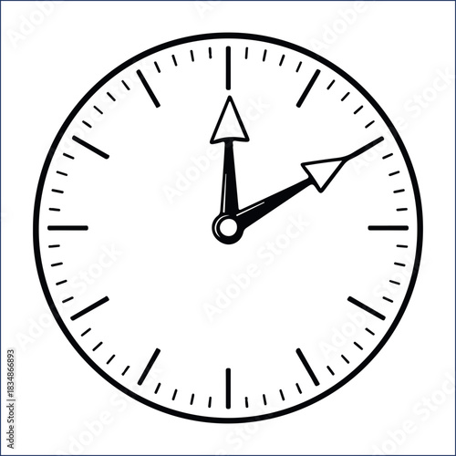 Clock face showing the time at one hour and ten minutes in a vector