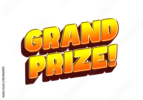 Bold text saying GRAND PRIZE! in bright yellow and orange colors with shadow effect