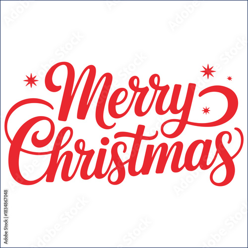Festive merry christmas typography in red with decorative swirls and star accents VECTOR