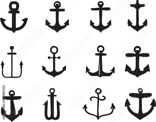 Set of Nautical Anchor Icons