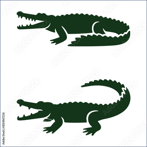 Two stylized crocodiles facing opposite directions on a clean white background VECTOR