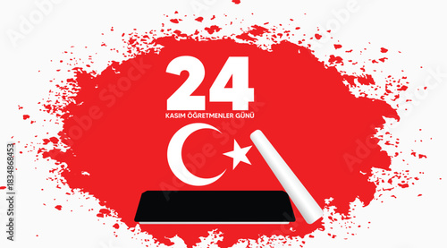 Dynamic Red Splash Teachers’ Day Poster Showcasing Turkish Classroom Chalk Elements