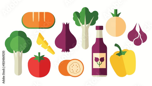 A colorful assortment of fresh vegetables and food items, perfect for healthy eating and culinary themes