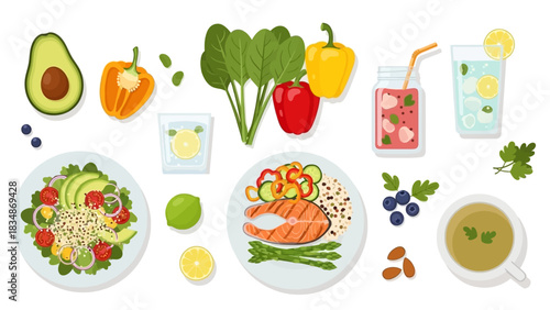 Healthy Eating Colorful Food Flat Lay for Wellness and Nutrition