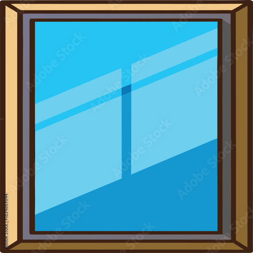 Simple cartoon illustration of a window with blue glass and a wooden frame