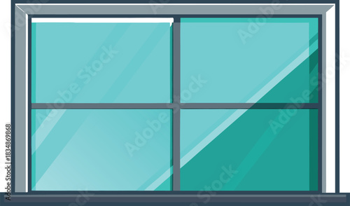 Modern window frame with reflective glass panes