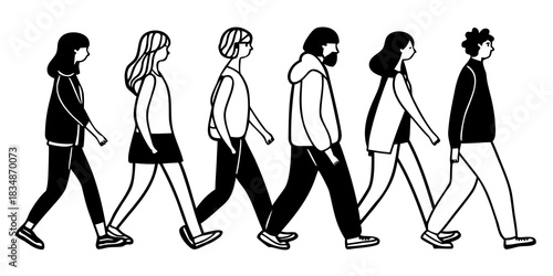 set of silhouettes of people walking side view.graphic vector illustration eps 10