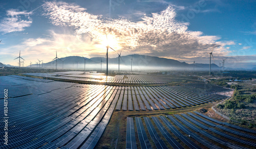 Ninh Thuan Province, Viet Nam - August 22, 2025: Renewable Energy - Wind and Solar Power in Ninh Thuan Province, Viet Nam