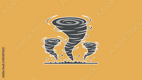 Whimsical Illustration of Three Tornadoes Forming on a Sandy Yellow Background for Creative Use
