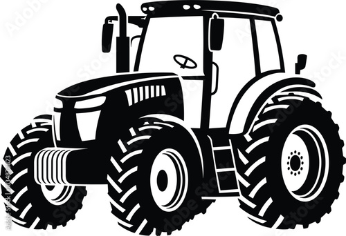 Classic Farm Tractor Vector Icon Silhouette: Agricultural Machine Graphic Design