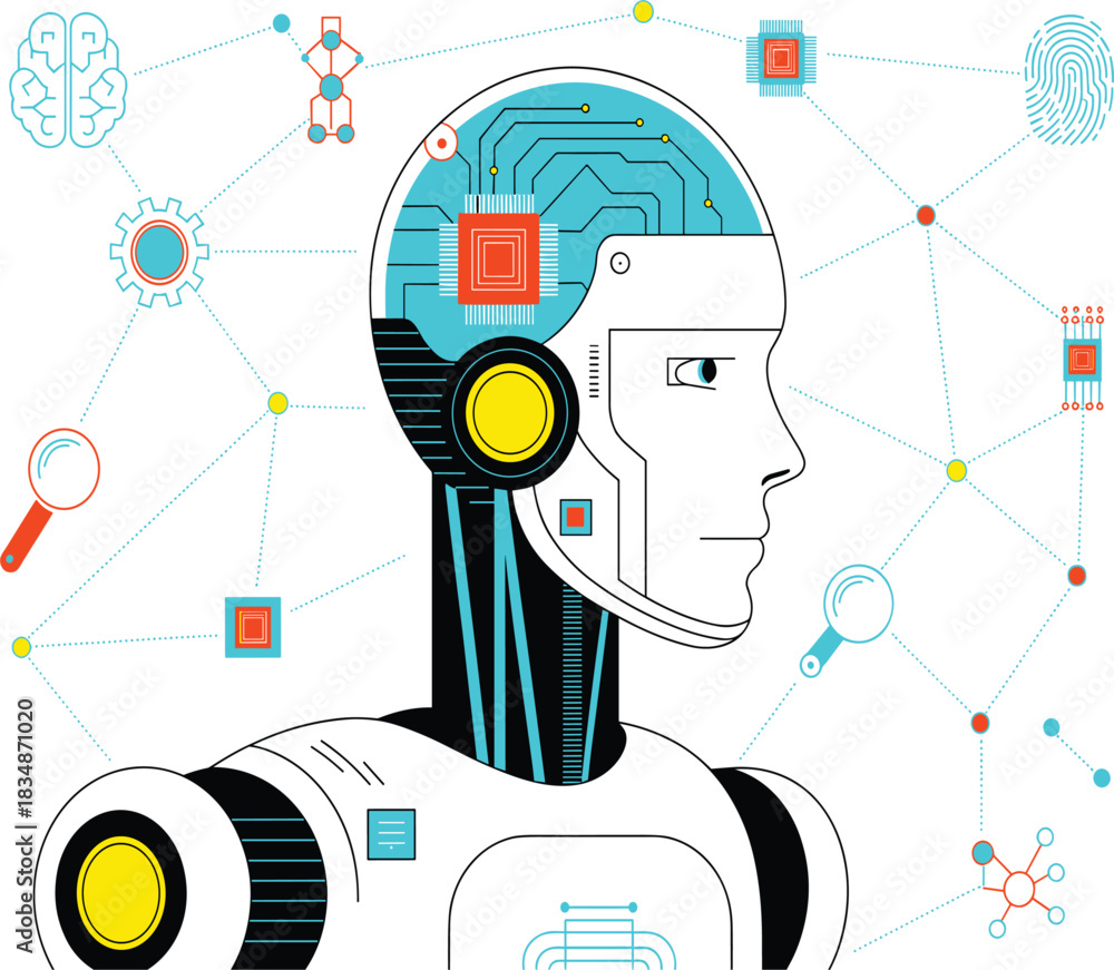 Obraz premium Artificial Intelligence Network: Future of Technology, Machine Learning, and Robotics Innovation