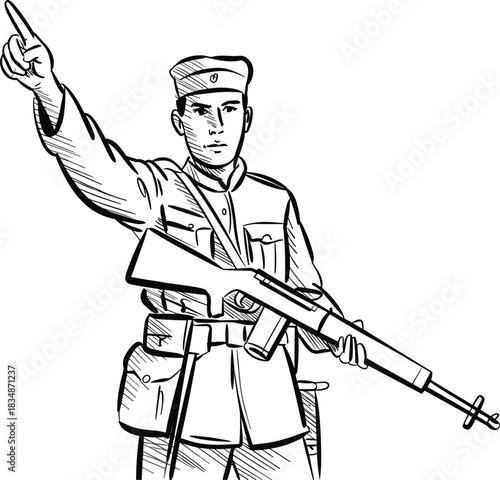 Military Sniper Personnel Ready Aim Sketch Coloring Book Page