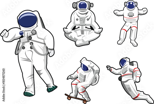 Playful Astronauts in Diverse Poses and Activities