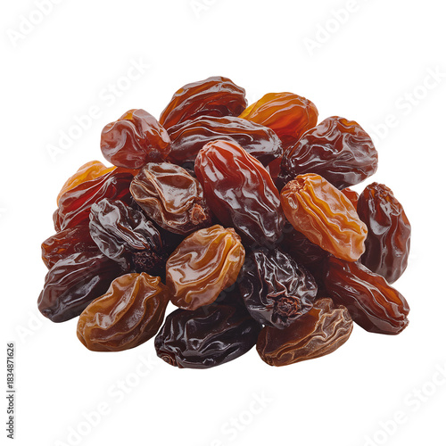 Pile of mixed brown dried sweet raisins fruit isolated on background
