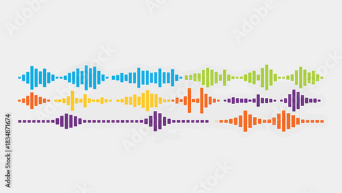 Colorful audio waveform icons A vibrant set of sound wave illustrations for multimedia design