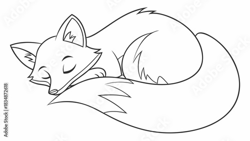 Adorable sleeping fox illustration perfect for children's books, coloring pages, or charming nature-themed designs, bringing a touch of woodland serenity