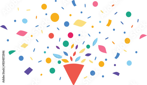Colorful confetti exploding from a party popper