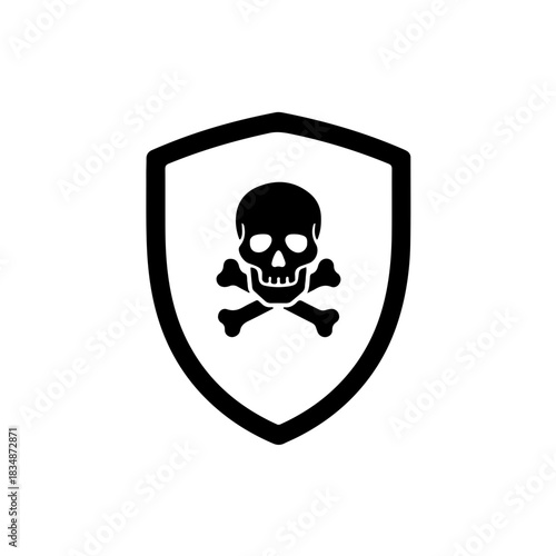 icon featuring a general hazard symbol (e.g., skull or lightning) placed within or behind a protective shield icon. This image strongly symbolizes protection and proactive measures taken against known