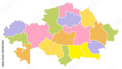 Kazakhstan map colorful regions—Kazakhstan map flat vector design.