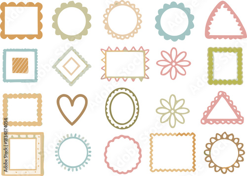 a collection of colorful hand drawn frames and shapes on black background