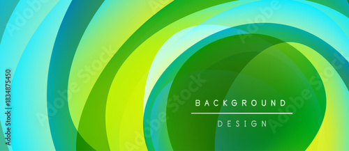 Abstract vibrant layers create swirling tunnel effect. Green, yellow, turquoise hues dominate composition. Text reads background design.