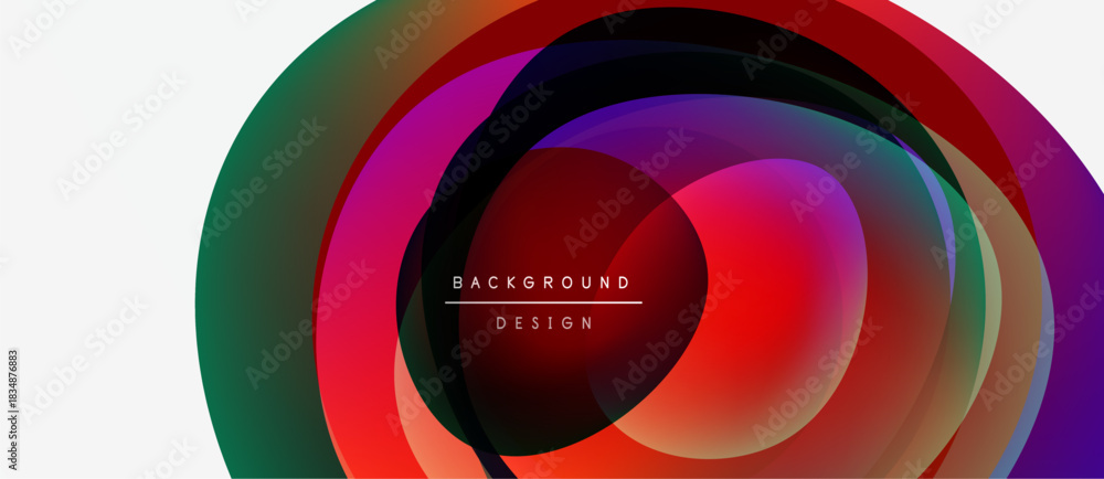 Obraz premium Abstract colorful circles overlap, creating dynamic visual effect. Text reads background design centered within layers. Modern, vibrant composition.