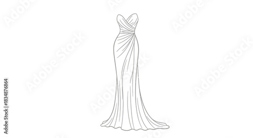 Elegant draped evening gown illustration for fashion and design presentations concept