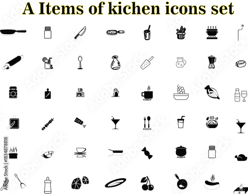 Kitchen Utensils & Items Icons Pack Premium Vector