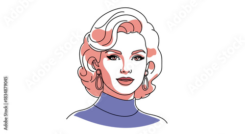 Elegant woman portrait illustration with retro hairstyle and stylish details in minimalist style