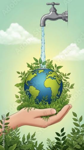 Save the Earth with Water Conservation Concept