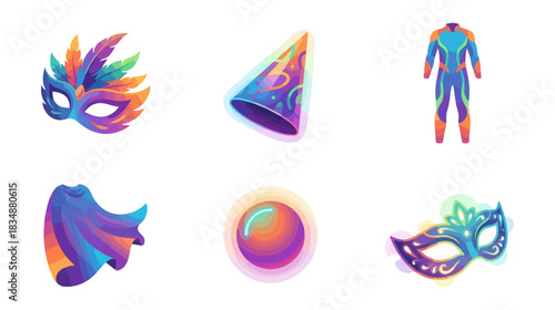 Colorful costume elements set for celebrations and festive events