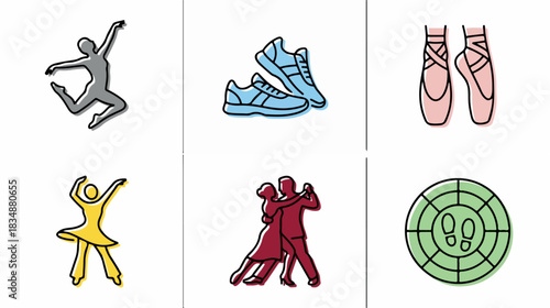 Dance and fitness icons set ballet tango exercise sports isolated vector graphics
