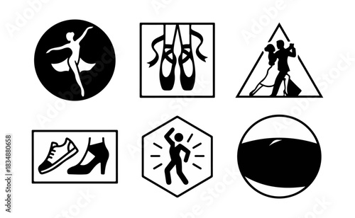 Dance icons ballet dancers shoes and movement silhouettes