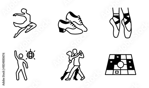 Dance icons set silhouette movement activity