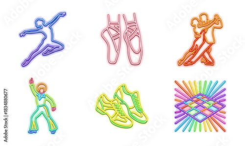 Dance icons set ballet tango disco sports and recreation illustrations