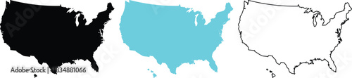 United States map silhouettes and outline on white Keywords: USA map, United States map, map