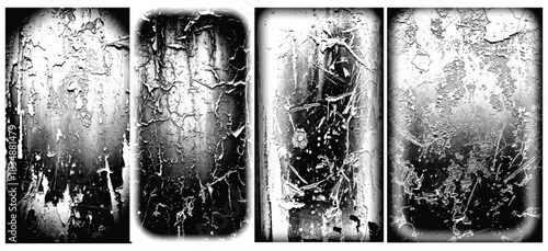 Four distressed grunge textures with peeling paint and scratches Keywords: grunge, texture