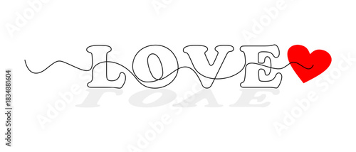 Continuous Line Love Word Art with Red Heart