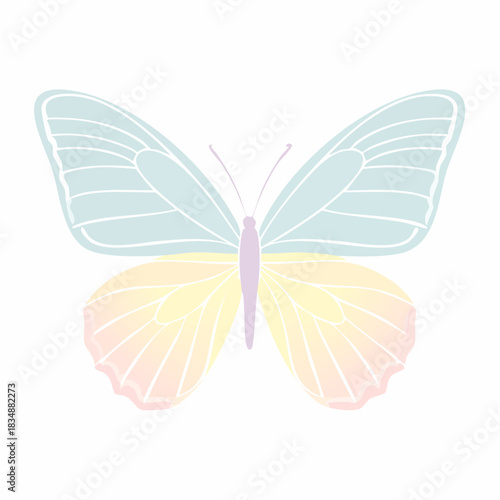 A pastel-colored butterfly with light blue upper wings and soft yellow lower wings, depicted in a simple graphic style.